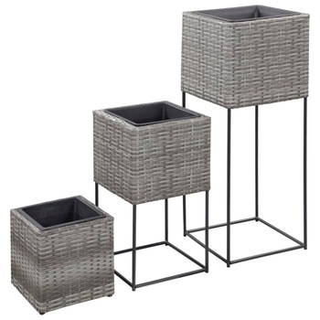 Set 3 jardiniere de gradina, vidaXL, Poliratan, 40 x 40 x 105 cm, Gri Set 3 jardiniere de gradina, vidaXL, Poliratan, 40 x 40 x 105 cm, Gri