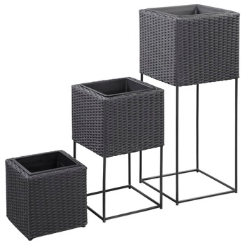 Set 3 jardiniere de gradina, vidaXL, Poliratan, 40 x 40 x 105 cm, Negru Set 3 jardiniere de gradina, vidaXL, Poliratan, 40 x 40 x 105 cm, Negru