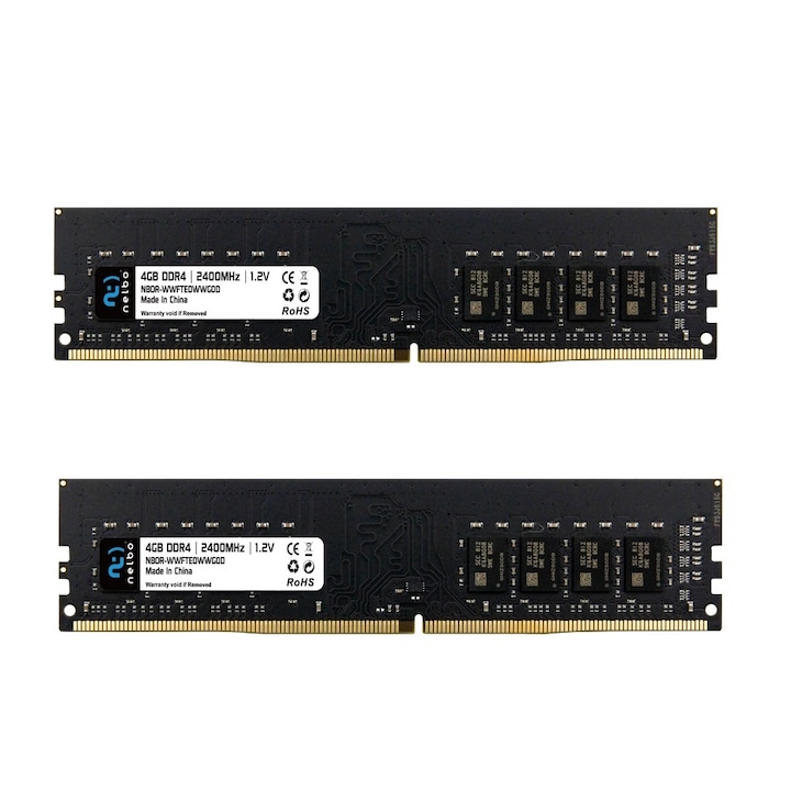 Оперативна памет Nelbo, 8 GB RAM 2 x 4 GB комплект, DDR4, 2400 Mhz, За компютър, Черен