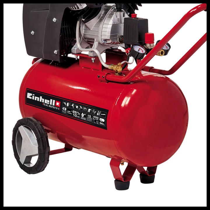 Compresor Einhell TE-AC 400/50/10 V, 2200 W, 2 cilindri, 270 l/min debit aer, 10 bar presiune maxima, 50 l volum rezervor