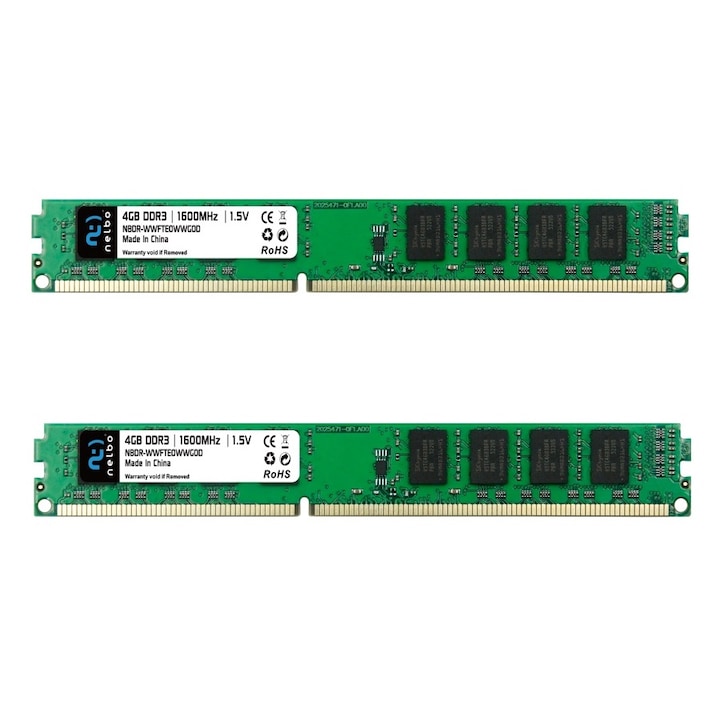 Nelbo kétcsatornás RAM Memória. 8 GB (2x4 GB), DDR3, 1600 Mhz, Számítógéphez