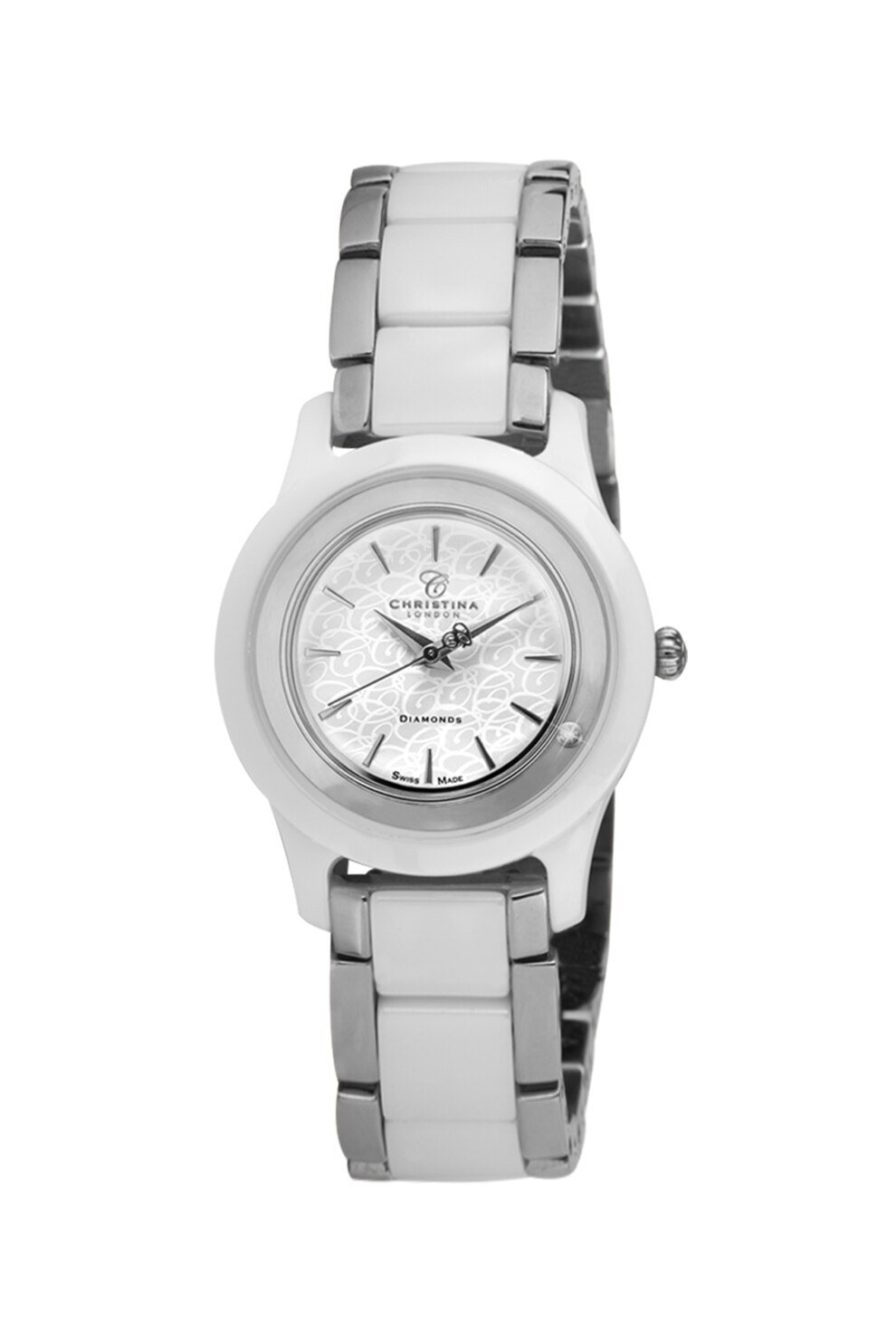 Christina Jewelry& Watches, Ceas din ceramica cu un diamant, Alb/Argintiu