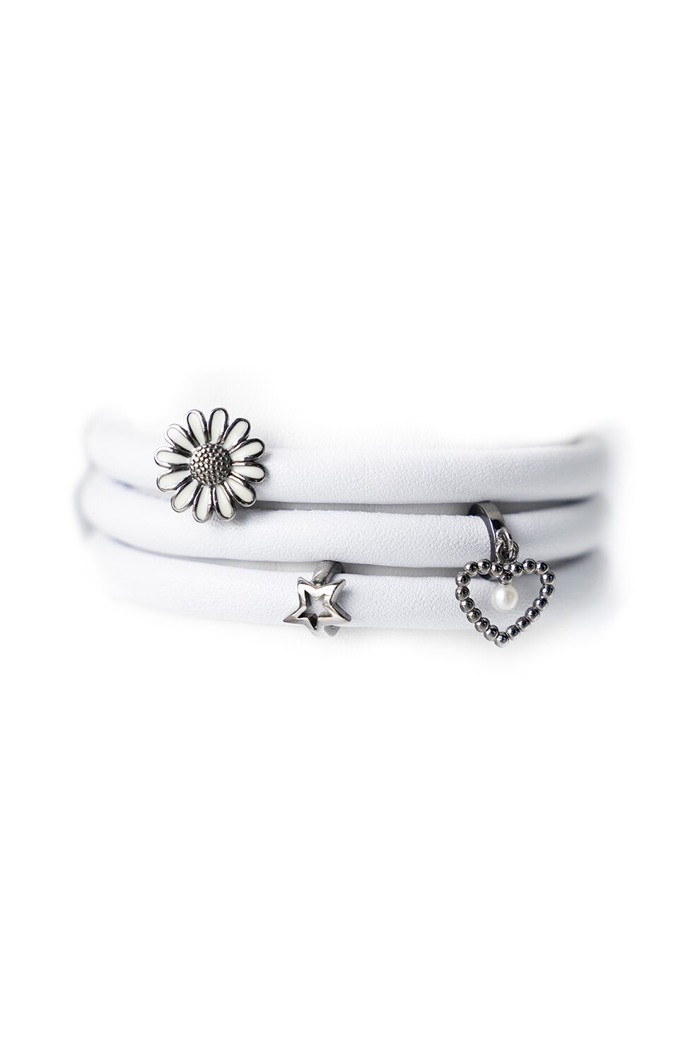 Christina Jewelry& Watches, Bratara de piele cu talismane de argint, Alb/Auriu
