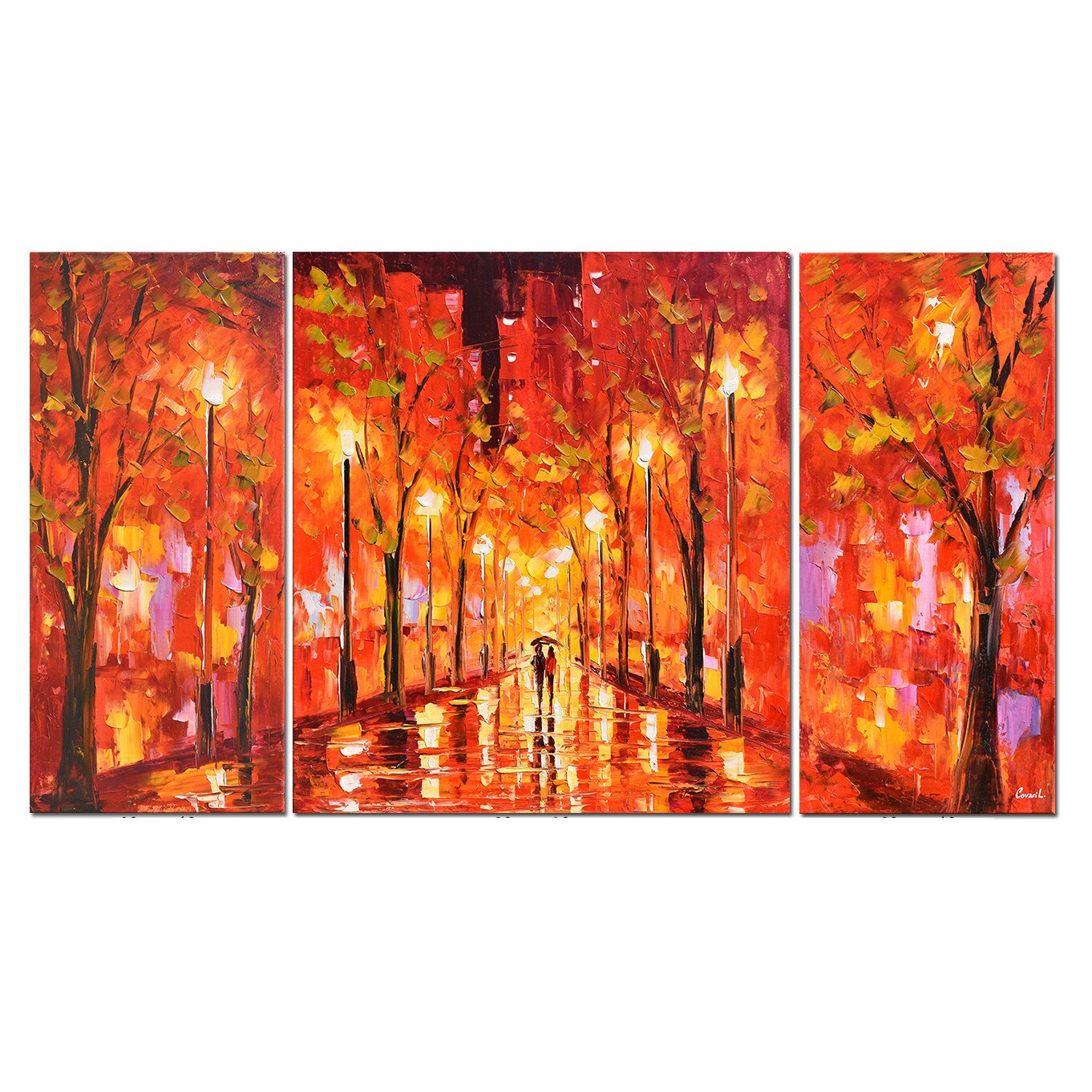 Tablou gigant 3 piese pictat manual - Impreuna pentru totdeauna - 160x90cm ulei pe panza in cutit, efect 3D