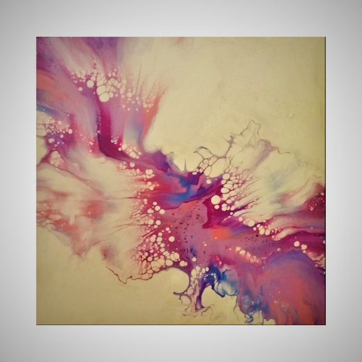 Tablou pictat manual, Tenderness, Canvas pe sasiu lat de lemn, 30 x 30 cm, Multicolor, Abstract