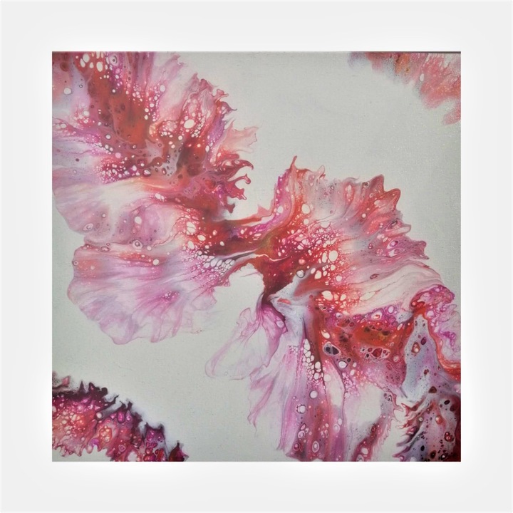 Tablou pictat manual, Spring Breath, Canvas pe sasiu de lemn, 50 x 50 cm, Multicolor, Abstract