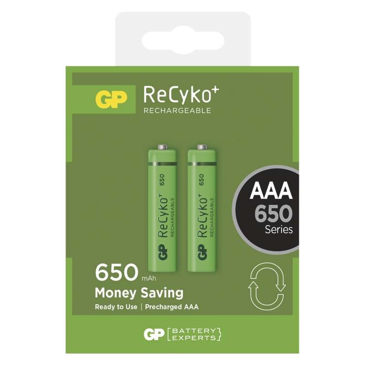 GP ReCyko+ NiMH tötlhető akkumulátor, HR03, 2xAAA 650mAh B1414, zöld