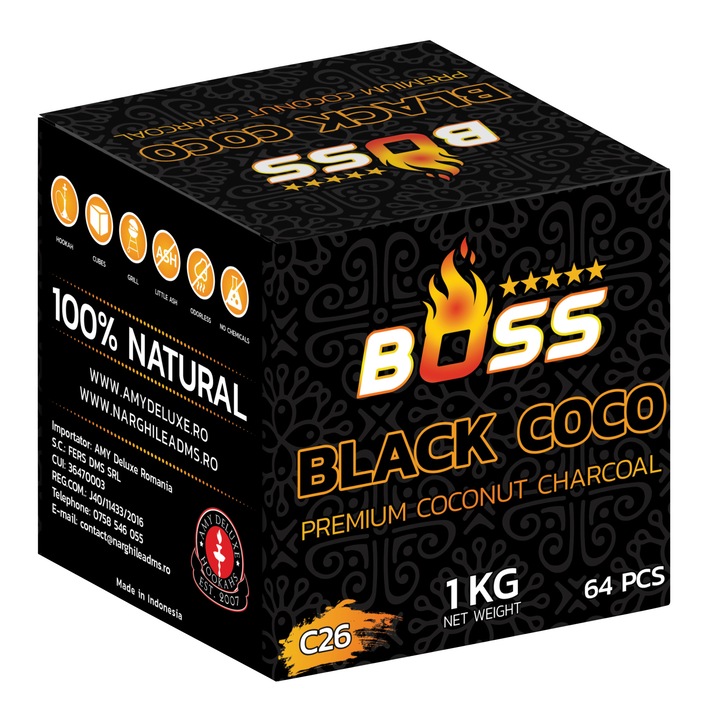 Carbuni Narghilea Black COCO BOSS C26 1kg 64 bucati