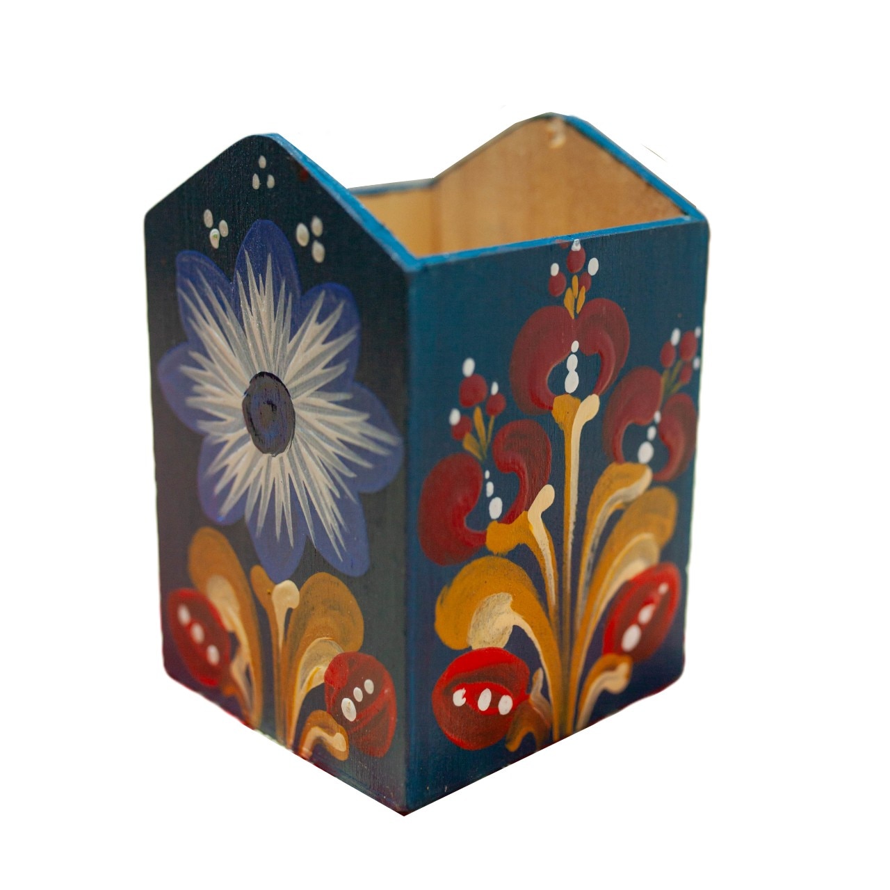 Suport creioane, Gifty, MS-034, cu model floral, Albastru