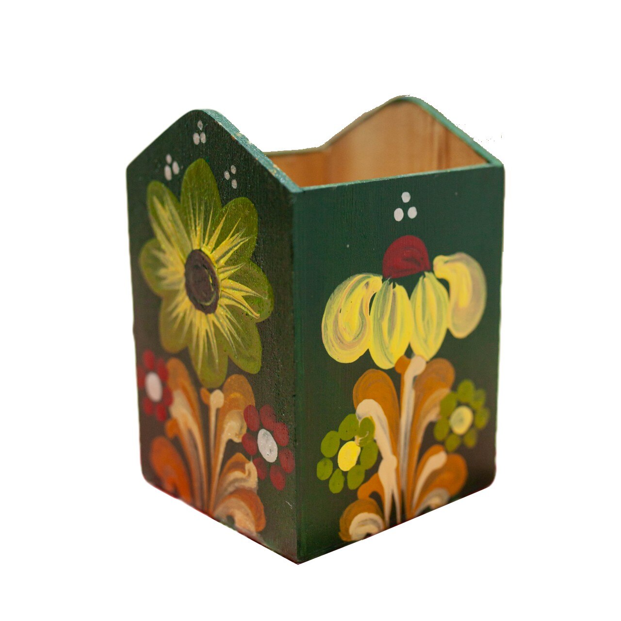 Suport creioane, Gifty, MS-036, cu model floral, Verde