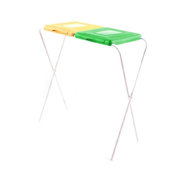 Suport pentru saci menajeri,pentru colectare selectiva, Jotta, 2 compartimente galben-verde, 37x83x82 cm