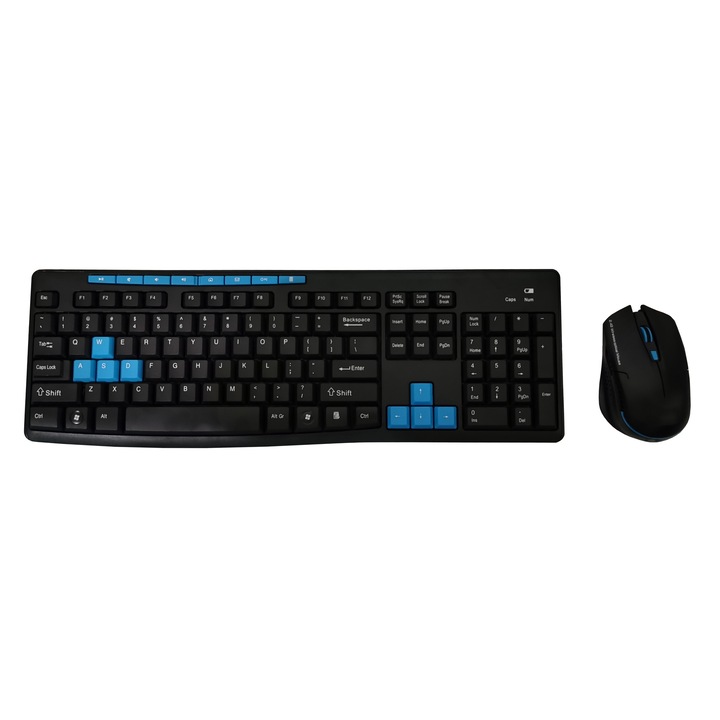 Kit tastatura + mouse fara fir elSales ELS-3800 , 112 taste , negru
