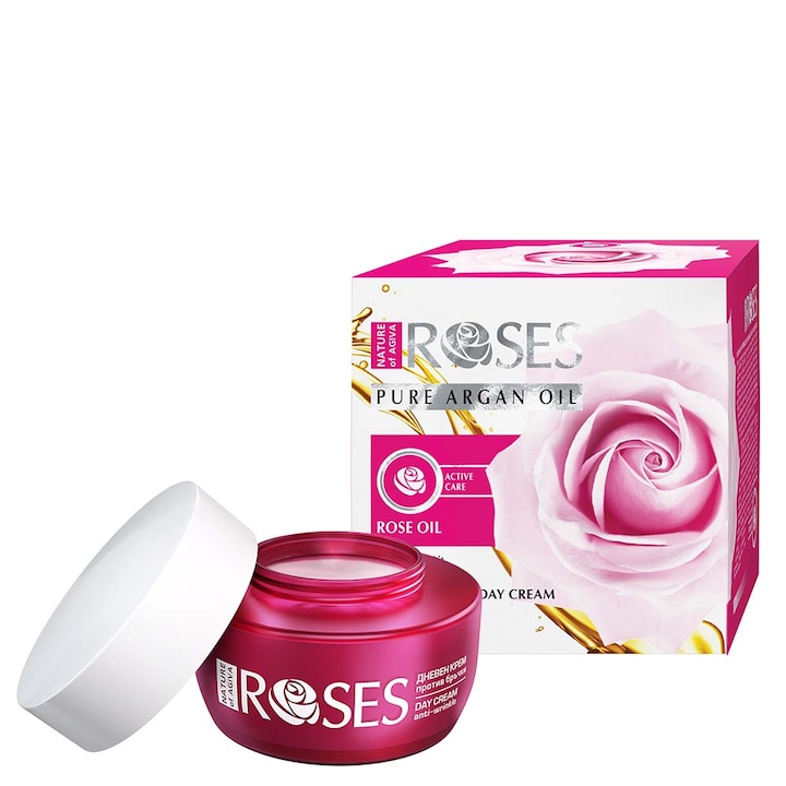 Nature of Agiva Roses, Intenzív nappali ránctalanító krém, argán- és rózsaolajjal, 50ml