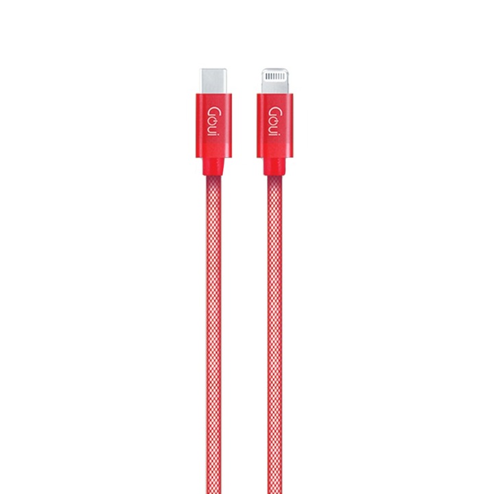 Goui USB Type-C és Lightning fém adat és töltőkábel, 1 m, G-METALLICC94-R, Piros