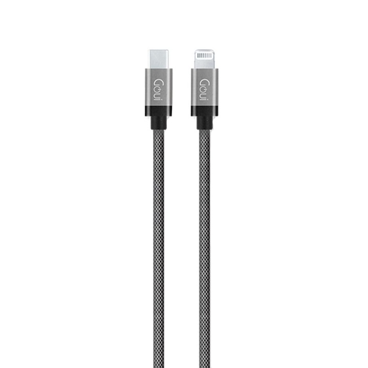 Goui USB Type-C és Lightning fém adat és töltőkábel, 1 m, G-METALLICC94S, Szürke