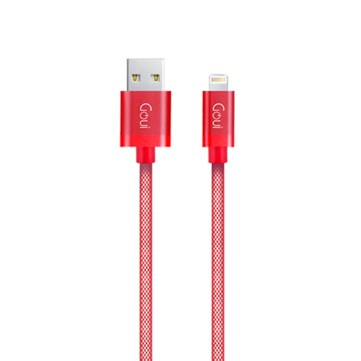 Кабел за данни Goui, USB - Lightning, Metallic G-LC8PIN-02R, 1 м, Червен