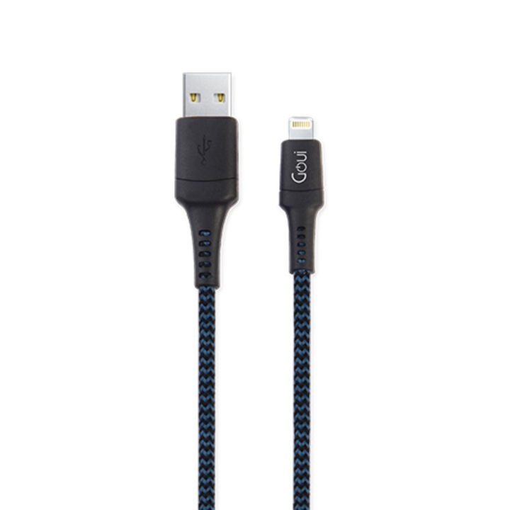Кабел за данни Goui, USB - Lightning, Tough G-LC15-8PINBK, 1.5 м, Син/Черен