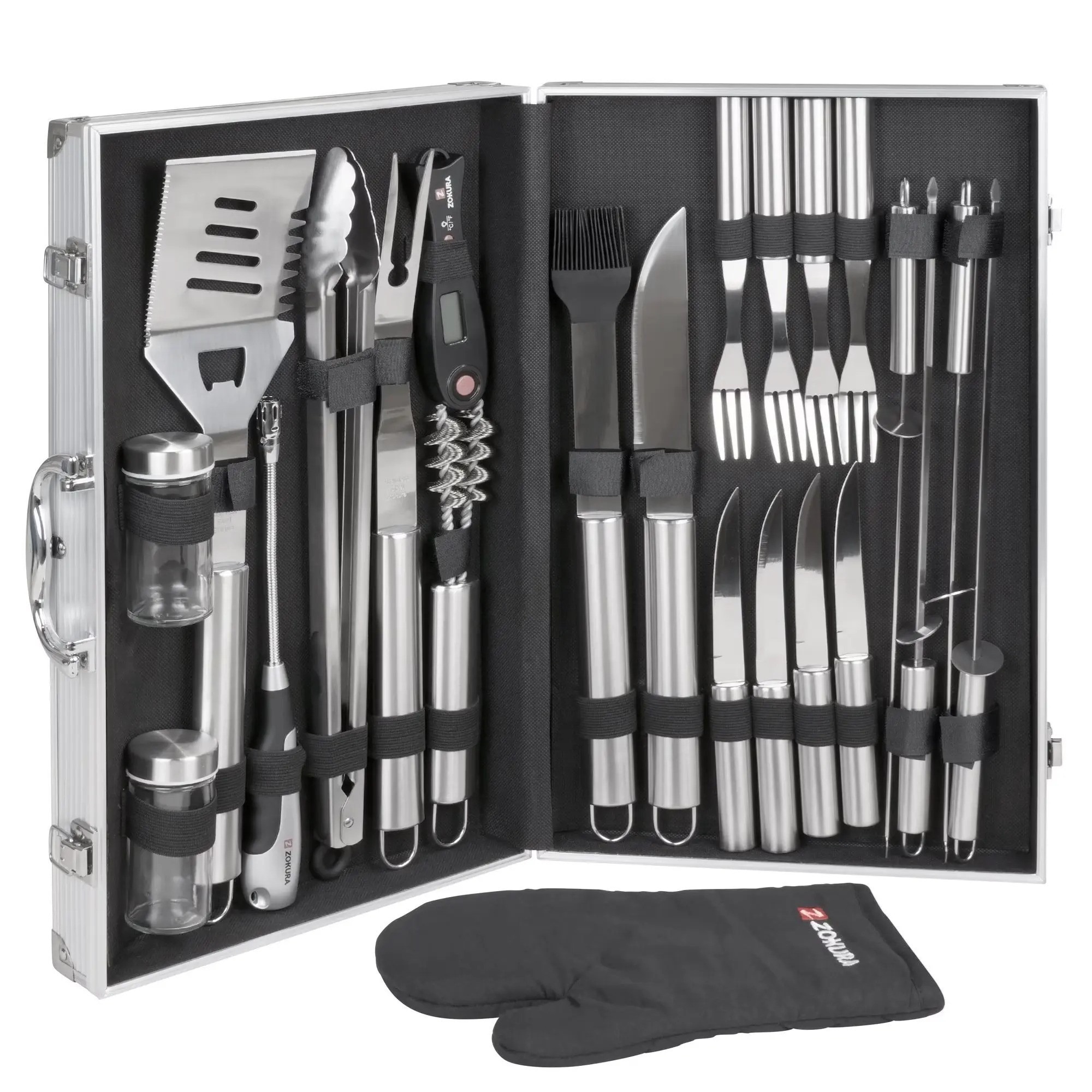 Set 24 piese pentru gratar, inox - Zokura - eMAG.ro