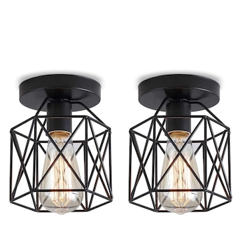 Set 2 plafoniere din metal, Stoex, abajur metalic cu design geometric, E27, negru Set 2 plafoniere din metal, Stoex, abajur metalic cu design geometric, E27, negru