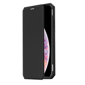 Husa Flip Skin din Piele PU OptimProtection Ultra Protect pentru iPhone 12 Pro, Negru