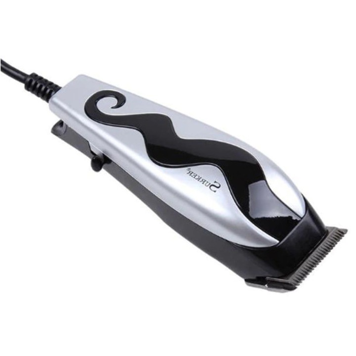 Masina de tuns profesionala cu Lame din Otel, Functionare silentioasa, Capat de taiere rezistent la apa, 0.9mm 1.2mm 2.5mm 4.5mm, Maner ergonomic, Argintiu/Negru