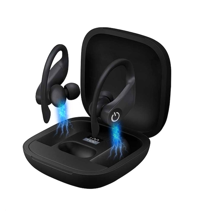 B5 Mini TWS 2020 vezeték nélküli sport fülhallgató, kampós kialakítás, 8D sztereó, Airdots Twins, Vízálló, Bluetooth 5.0