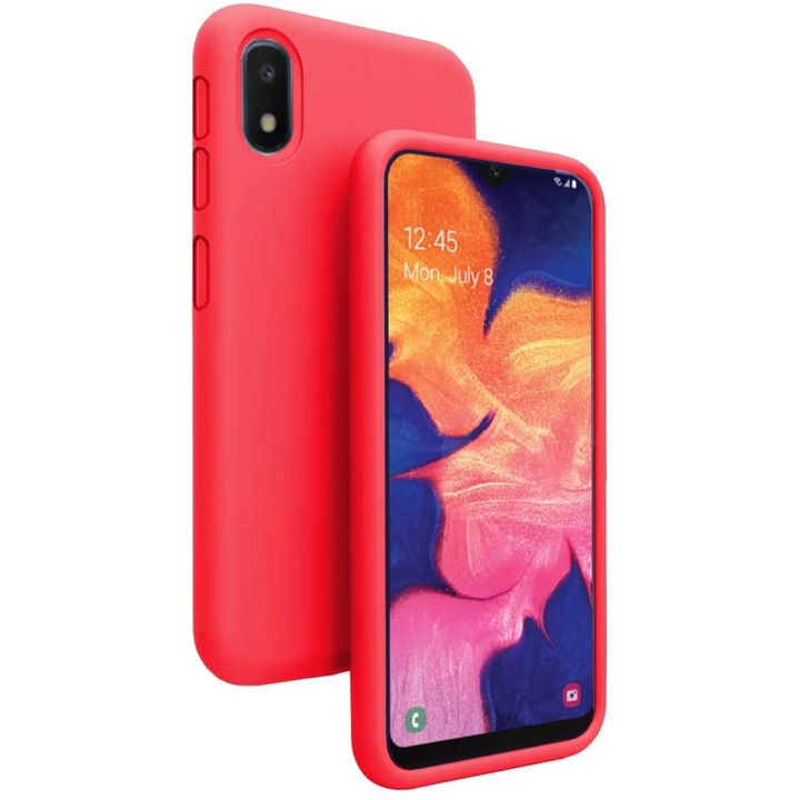 Husa protectie compatibila cu Samsung Galaxy A10, ultra slim, silicon Rosu, cu interior de catifea, protectie camera