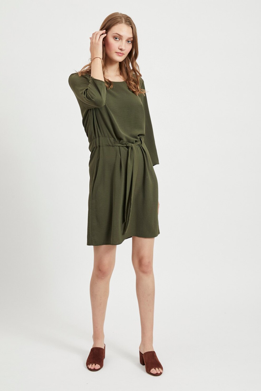 Vila, Rochie mini cu cordon in talie Rasha, Verde forest