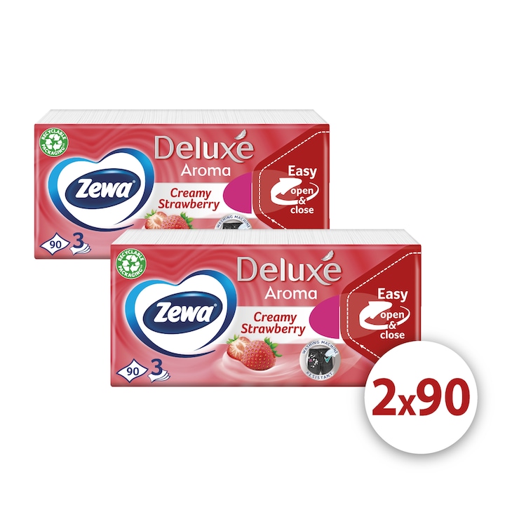 Zewa Deluxe 3 rétegű papír zsebkendő Strawberry, 2x90 db