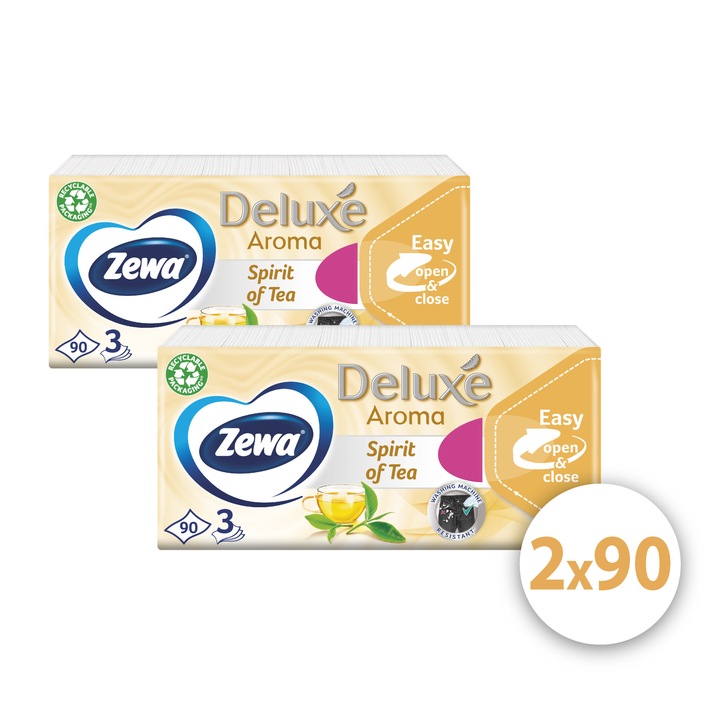 Zewa Deluxe 3 rétegű papír zsebkendő Spirit of Tea, 2x90 db