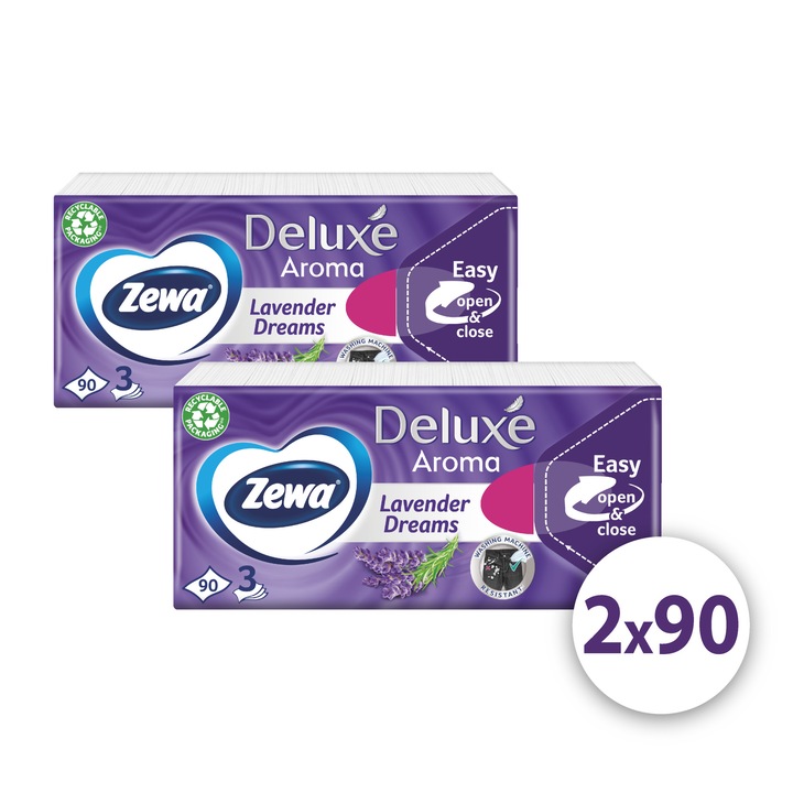 Zewa Deluxe 3 rétegű papír zsebkendő Lavender Dreams, 2x90 db