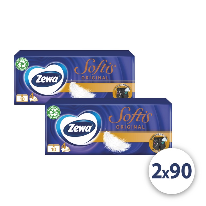 Zewa Softis 4 rétegű papír zsebkendő Classic, 2x90 db