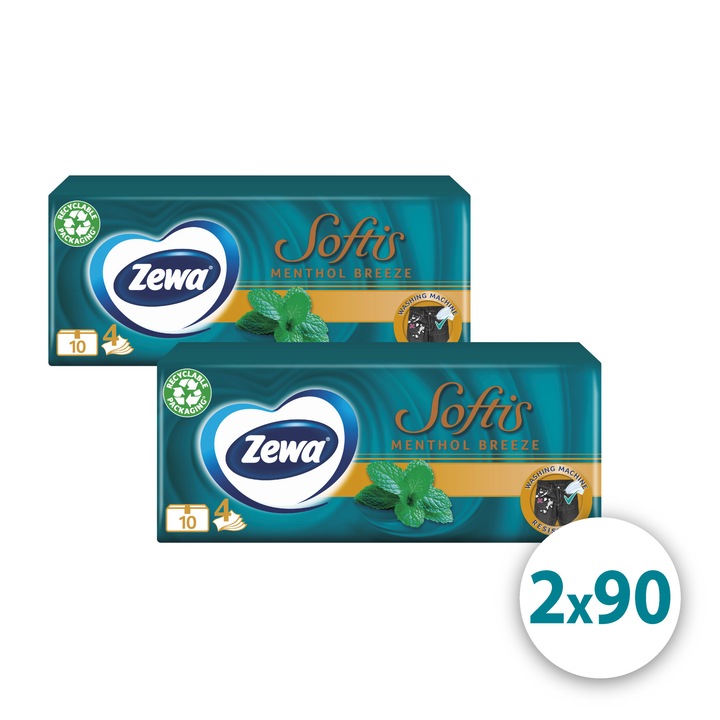 Zewa Softis 4 rétegű papír zsebkendő Menthol Breeze, 2x90 db