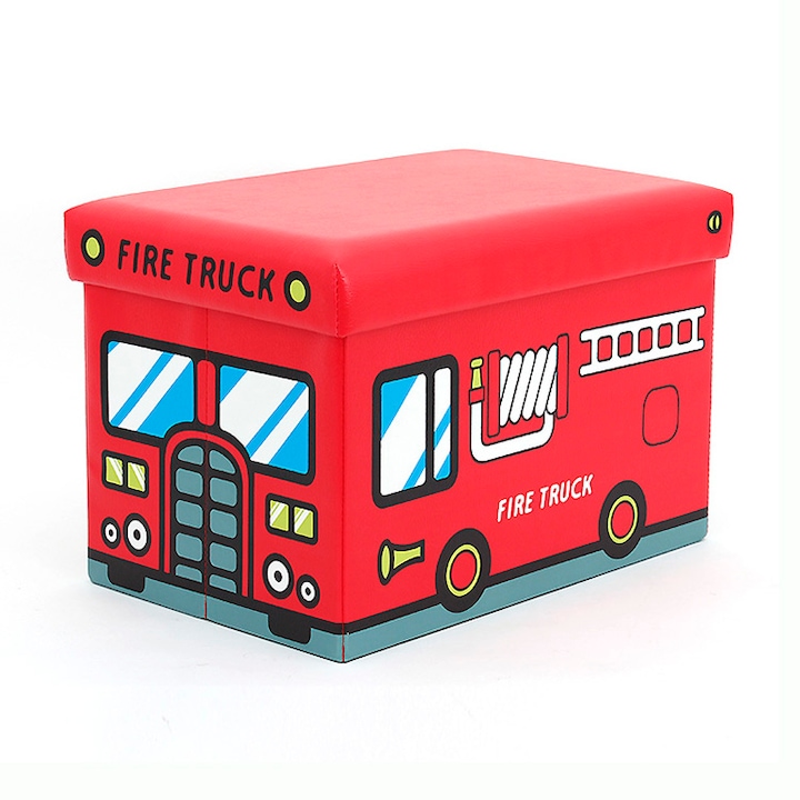 Artflame PUFF Összehajtható gyerek zsámoly, tűzoltóautós, tárolóhellyel, piros