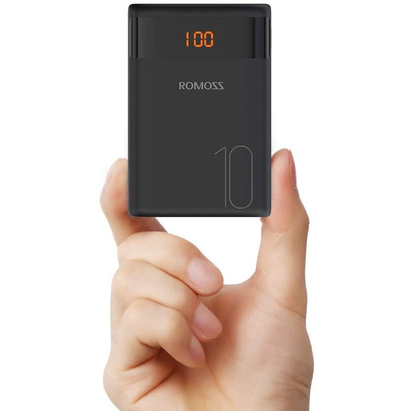 Acumulator extern Romoss Ares10 10000 mAh, 2x USB, afisaj digital LED, Negru