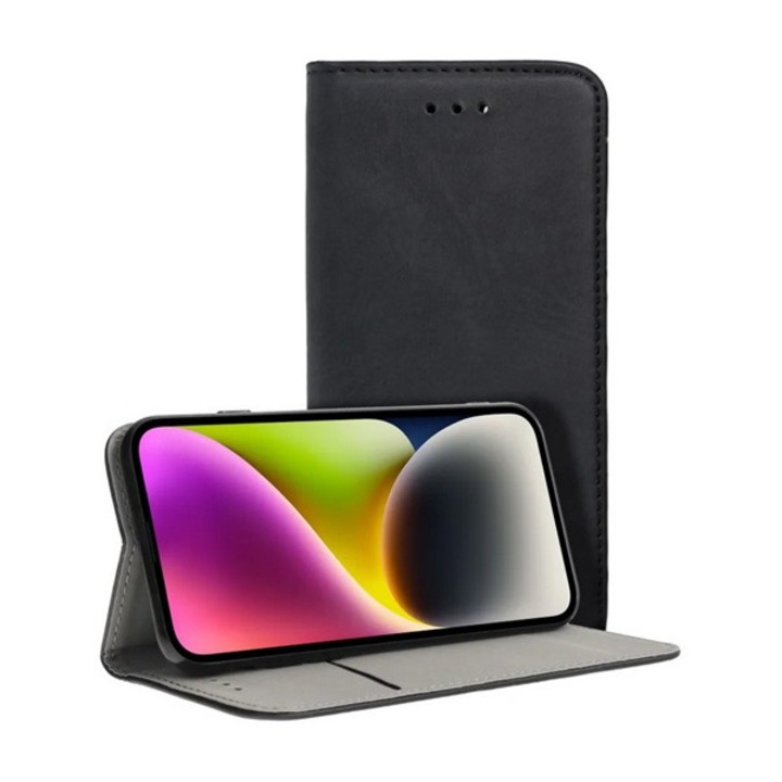 Gigapack mobiltelefon tok álló, bőr hatású, flip, oldalra nyíló, asztali tartó, fekete, kompatibilis: Motorola Moto G54, XT2343-1, / Moto G54 Power, XT2343-6