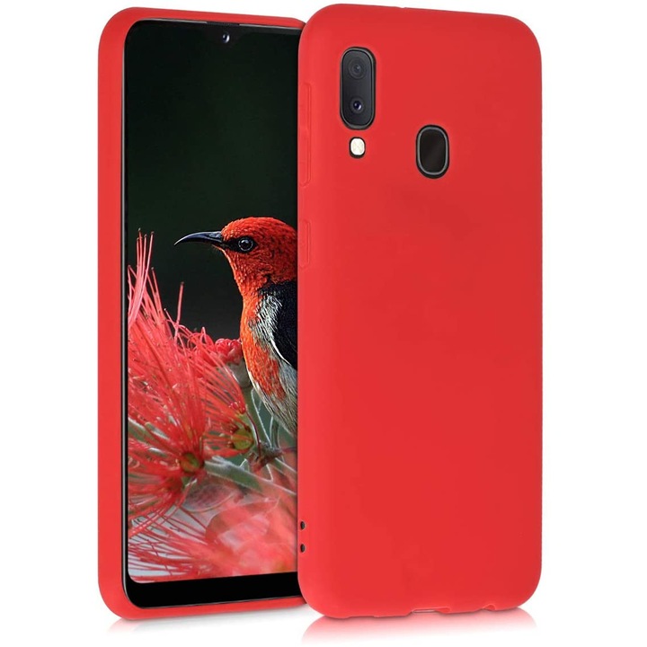 Husa compatibila cu Samsung Galaxy A20e, ultra slim, silicon Rosu, cu interior de catifea, protectie camera, PlanetPhone