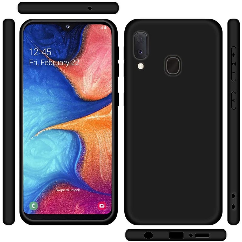 Husa slim compatibila cu Samsung Galaxy A20e, ultra slim, silicon Negru, cu interior de catifea, protectie camera, PlanetPhone