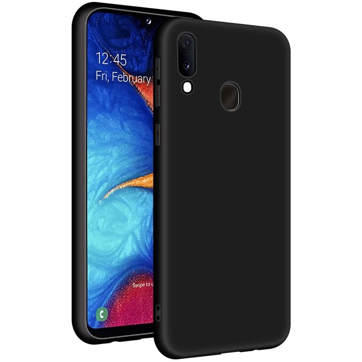 Husa slim compatibila cu Samsung Galaxy A20e, ultra slim, silicon Negru, cu interior de catifea, protectie camera, PlanetPhone