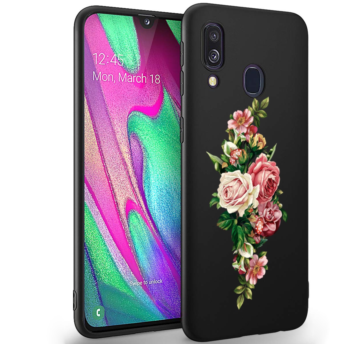 Husa +Folie de sticla Samsung Galaxy A20E - Silicon Matte TPU Flower