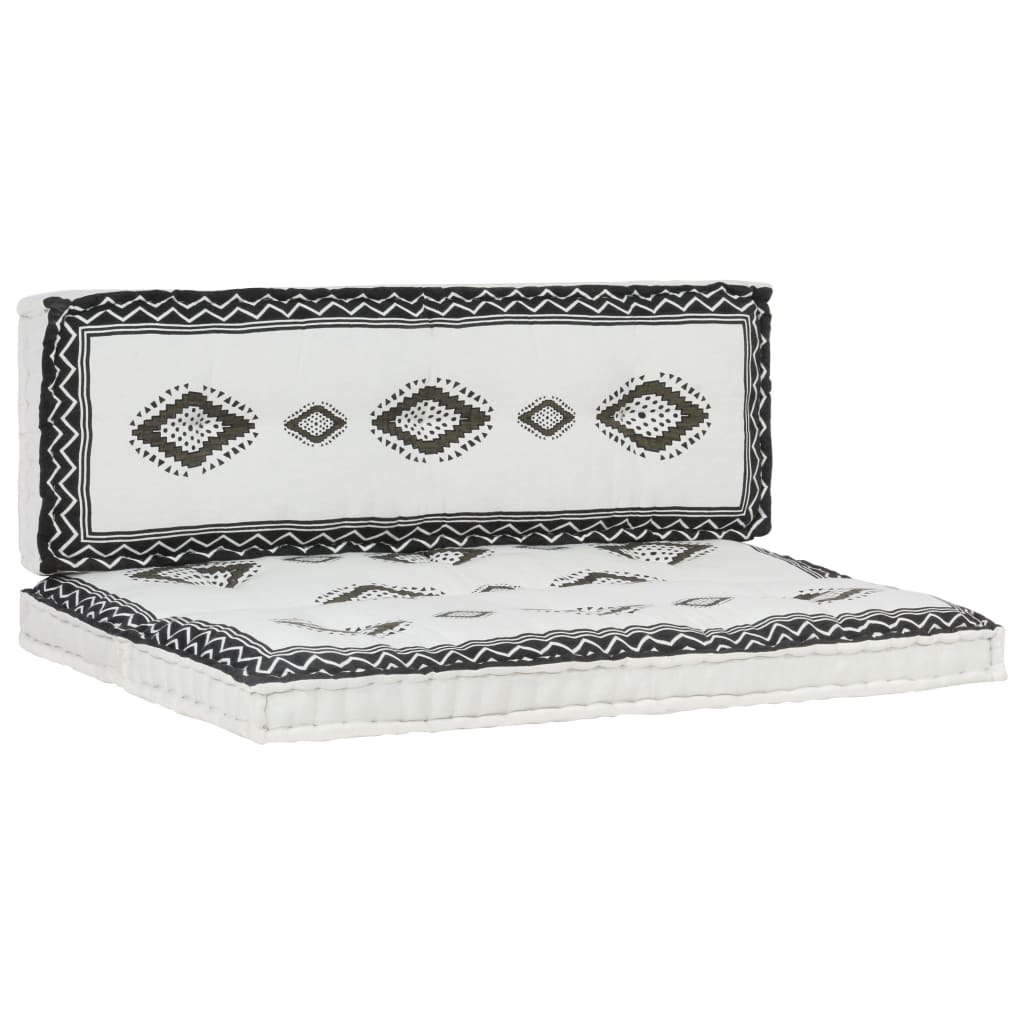Set 2 perne de canapea din paleti, vidaXL, Textil, 120 x 80 x 50 cm, Alb/Negru