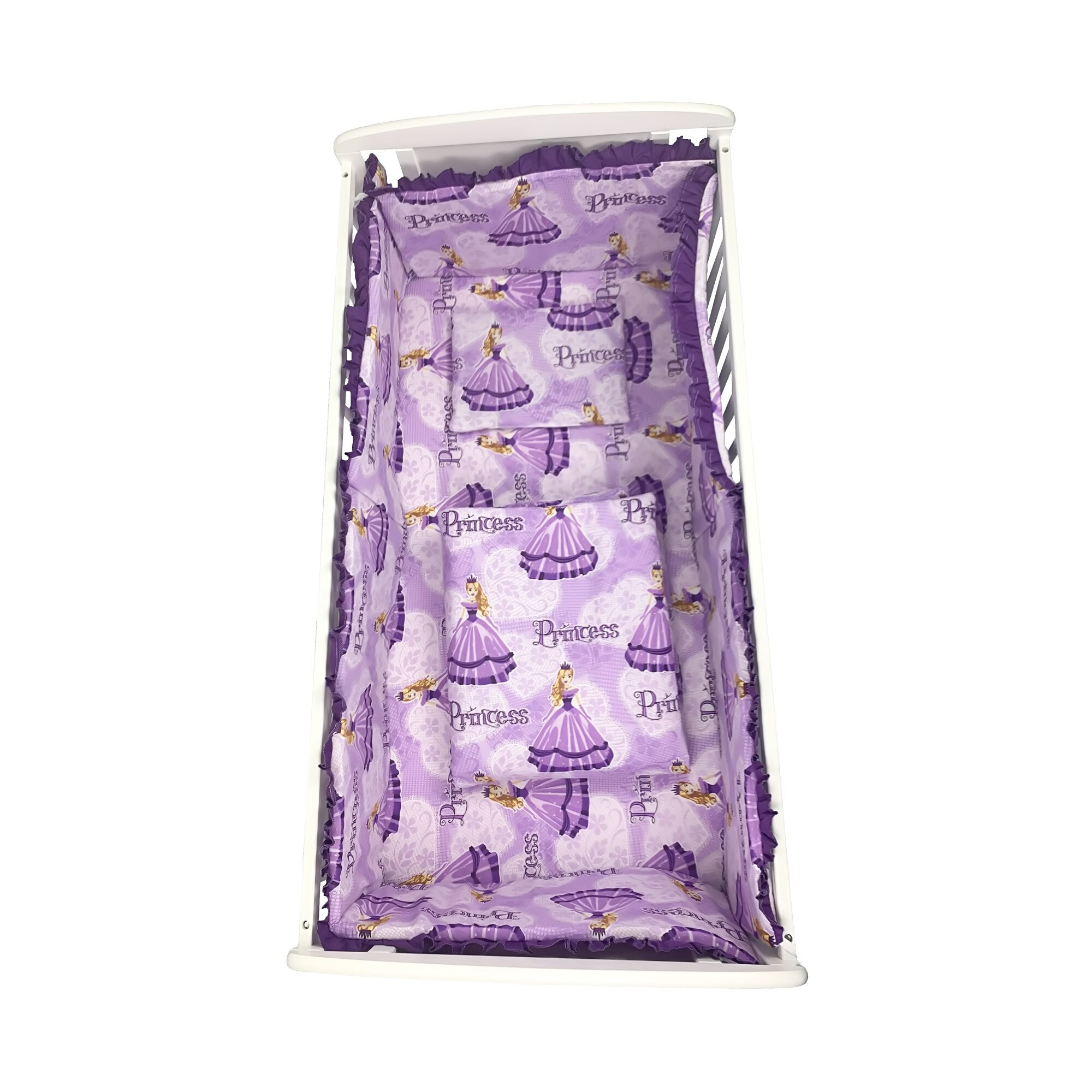 Lenjerie de pat bebelusi CN 120x60 cm cu aparatori laterale Deseda Printese la bal mov