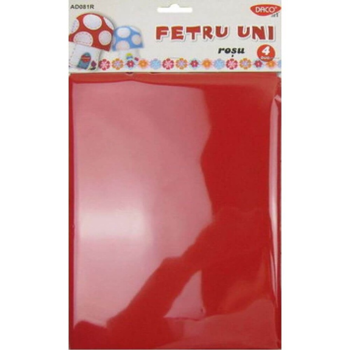 Fetru Uni Daco, A4, 4 Buc/Set, Culoare Rosie, Pasla, Accesorii Craft