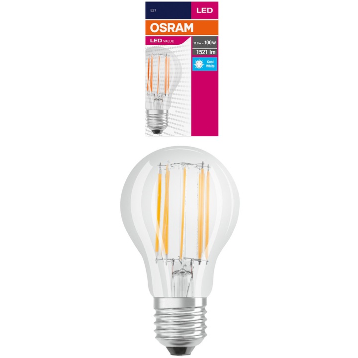 Крушка LED Osram, E27, 11W (100W), 1521 лумена, A+, Неутрална светлина (4000K)
