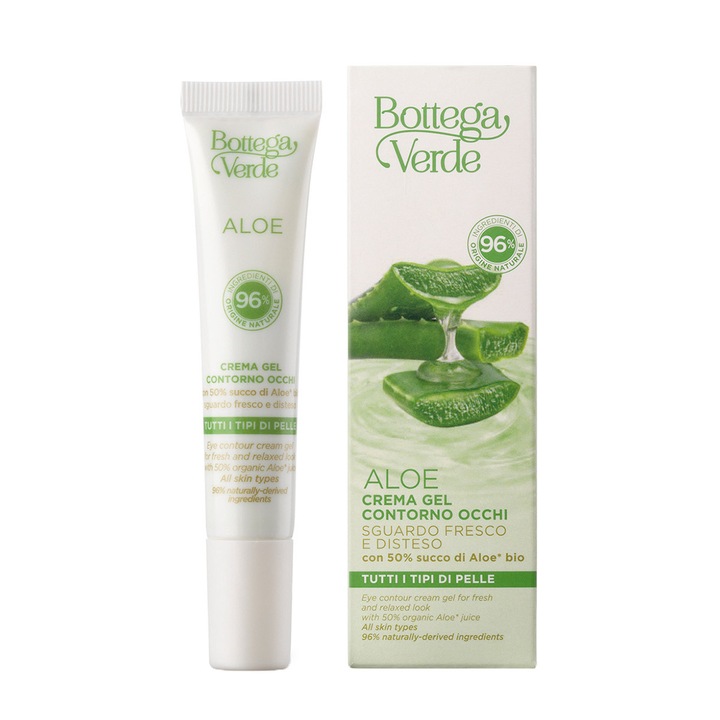 Crema gel pentru ochi, cu extract de aloe vera si 96% ingrediente naturale - Aloe, 15 ML, Bottega Verde