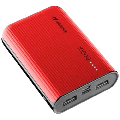Acumulator extern Cellularline 10000mAh, QC 3.0, 2xUSB, 12W, Rosu