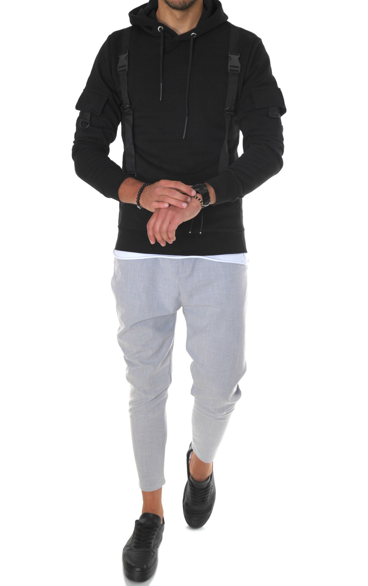 Hanorac 2649, slim fit , model pentru barbati, fara inchidere, negru, Negru