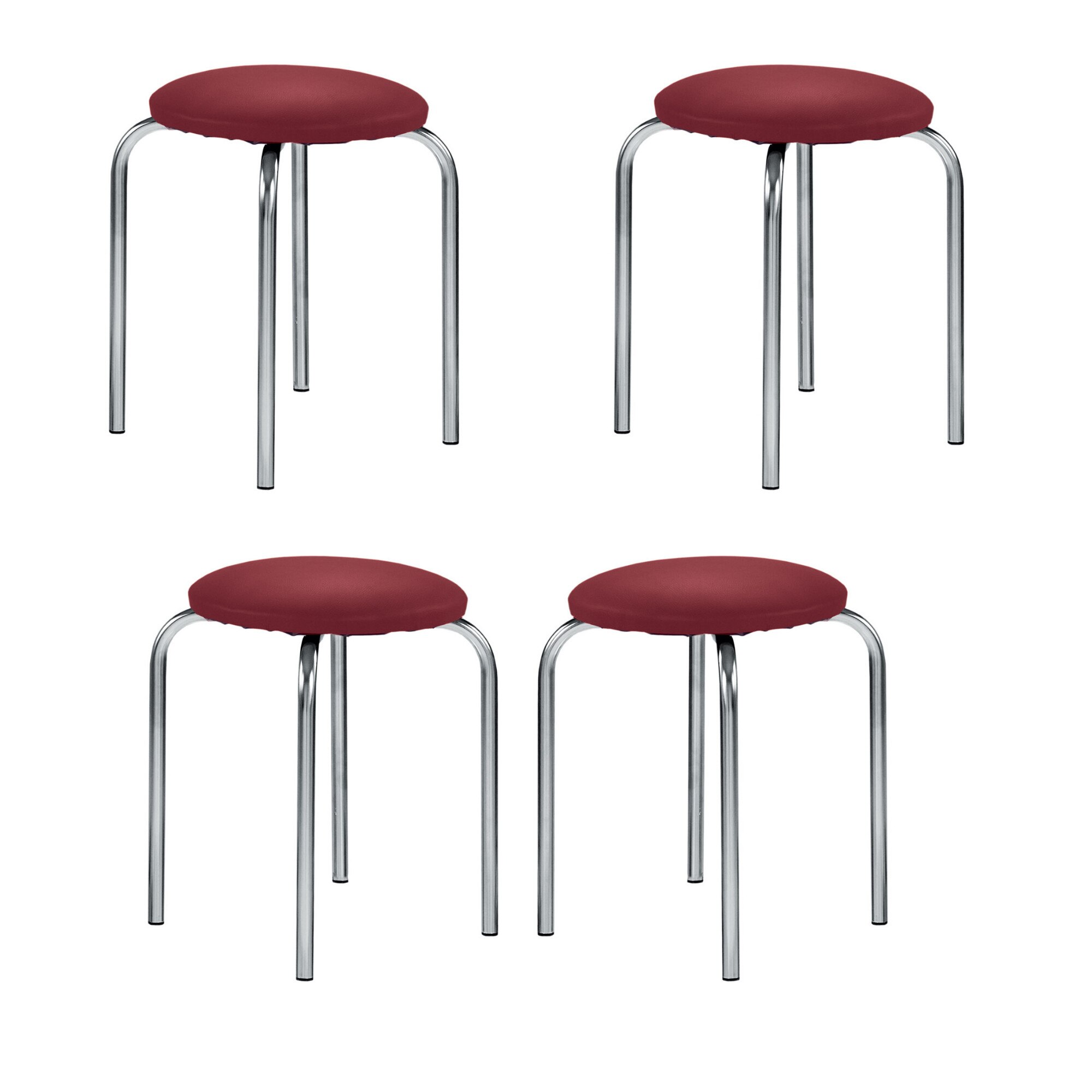 Set 4 taburete Chico, cadru cromat, piele ecologica, carmin