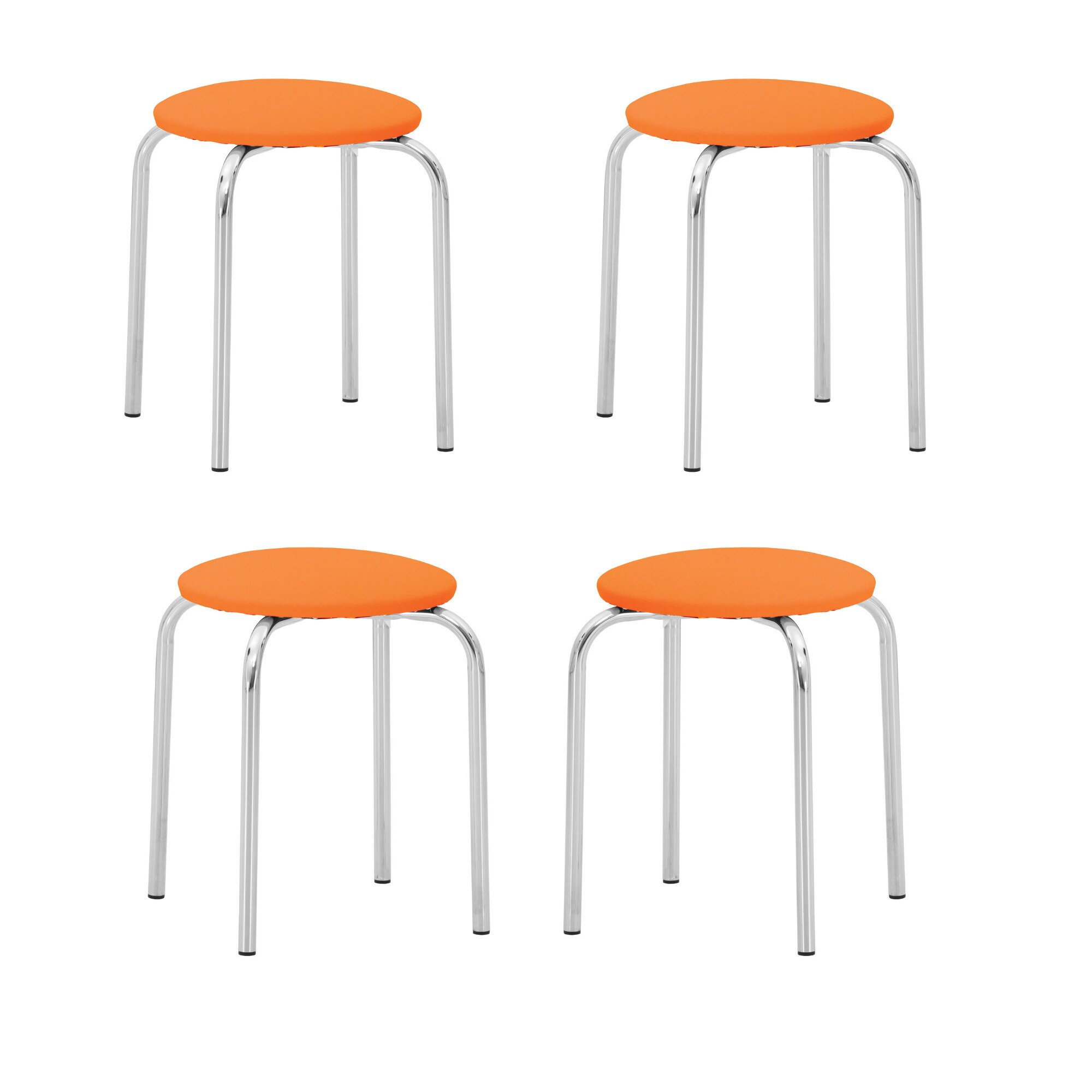 Set 4 taburete Chico, cadru cromat, piele ecologica, portocaliu