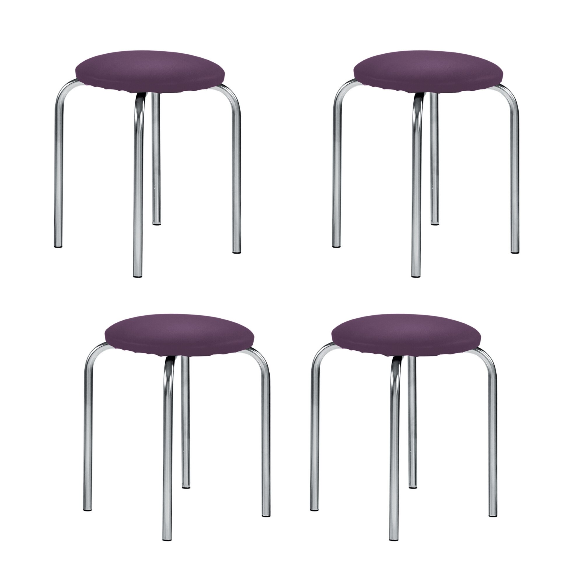 Set 4 taburete Chico, cadru cromat, piele ecologica, mov